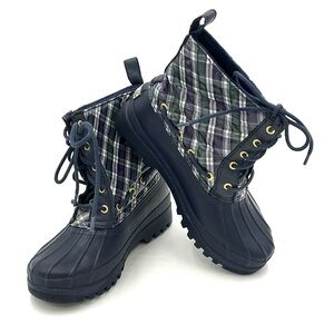 Sperry Top Sider Blue & White Plaid Waterproof Rain Boots Size 6